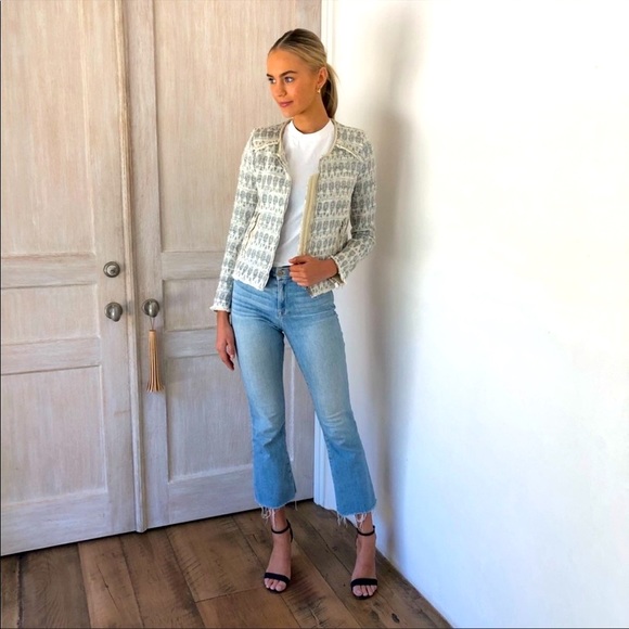 IRO Tweed Cream Jacket size S scoop neck wit zipper leather detail - Picture 2 of 12